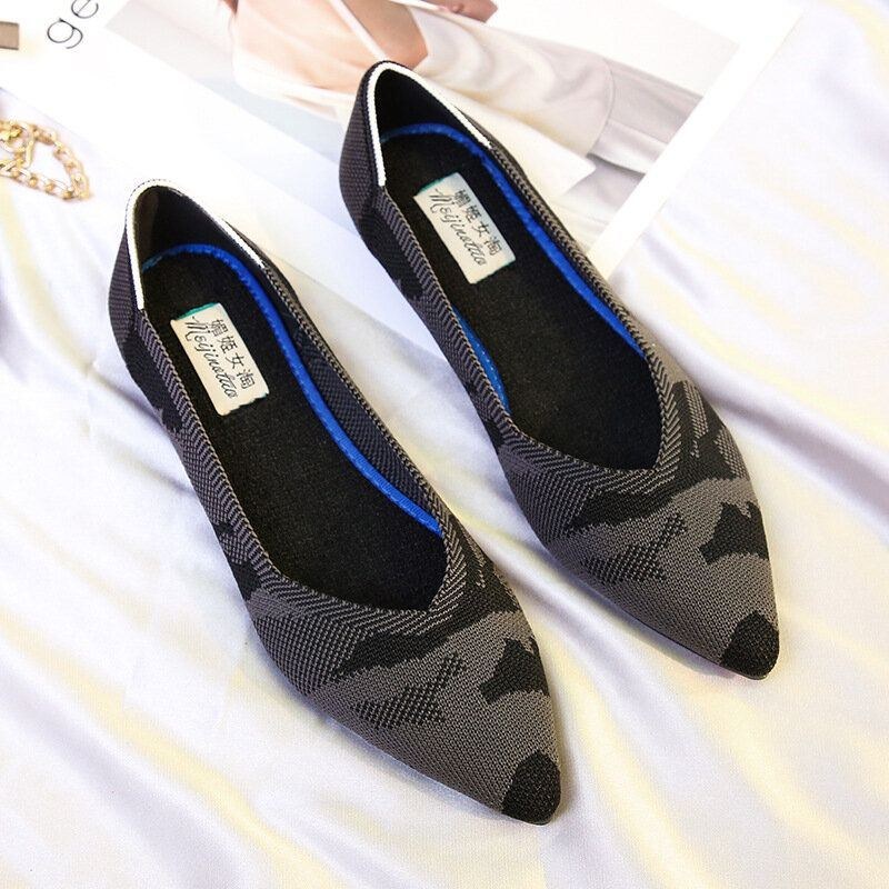 Dame Casual Pointed Knit Vamp Soft Sole Loafers