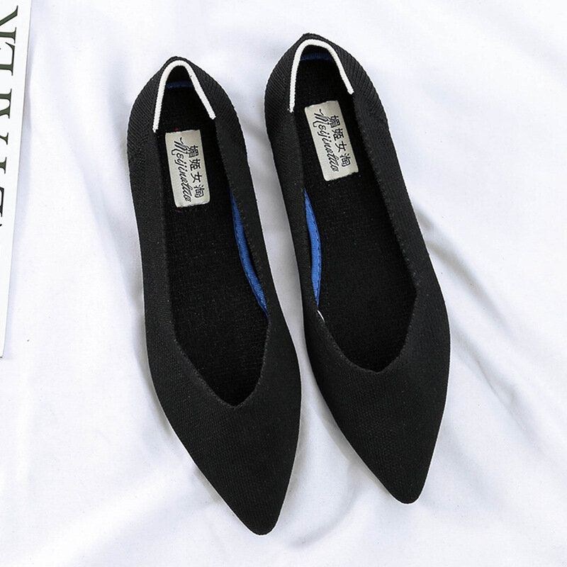 Dame Casual Pointed Knit Vamp Soft Sole Loafers