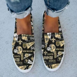 Dame Casual Printing Letter Mønster Rund Toe Flad Canvas Sko