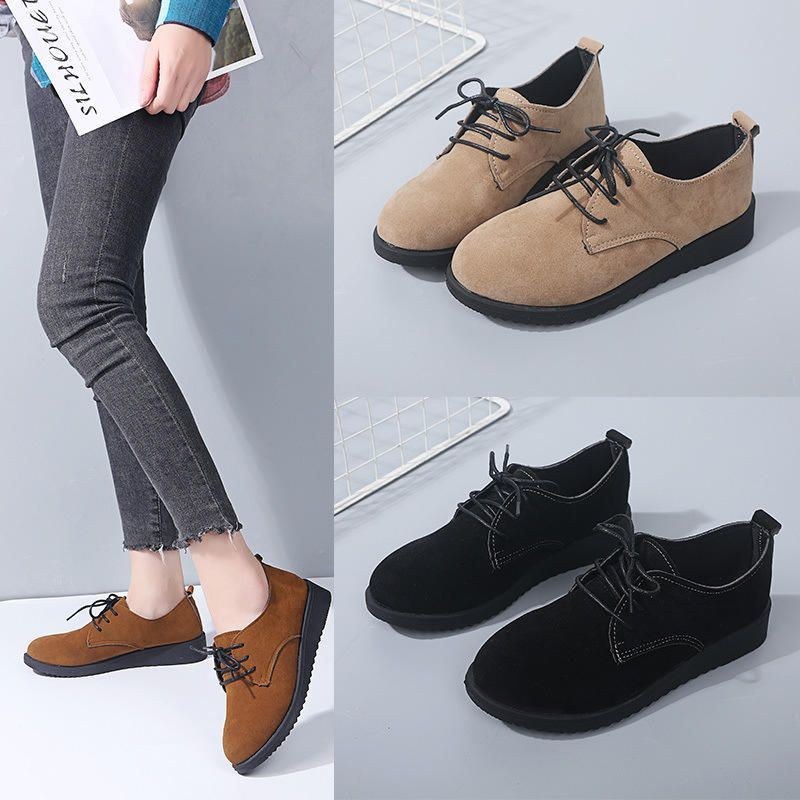 Dame Casual Pure Color Lace Up Flats