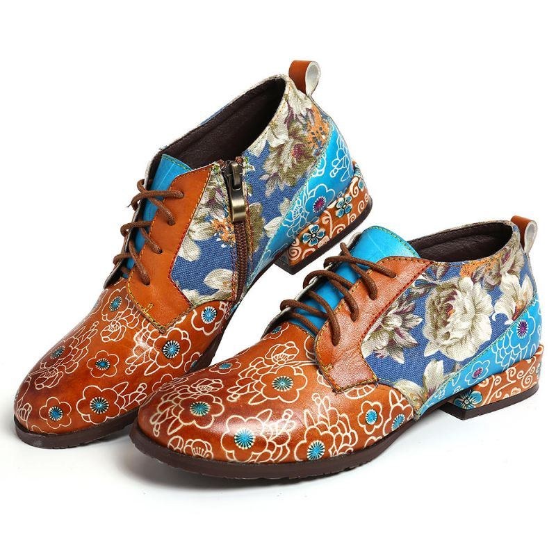 Dame Casual Retro Blomster Ægte Læder Flats