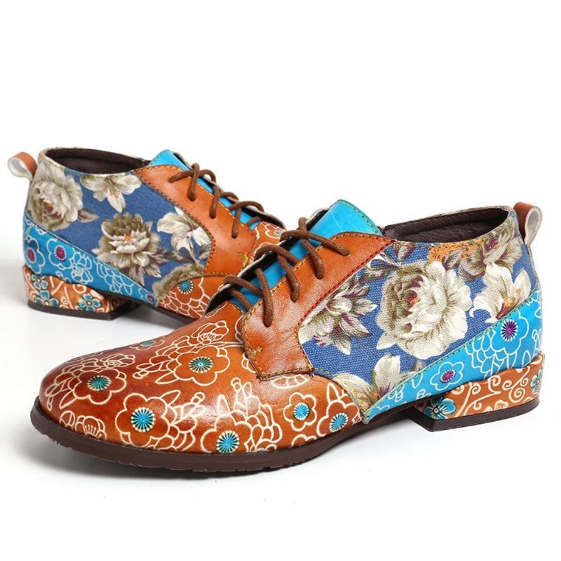 Dame Casual Retro Blomster Ægte Læder Flats