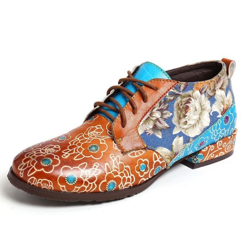 Dame Casual Retro Blomster Ægte Læder Flats