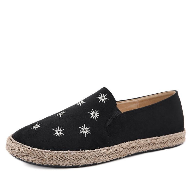 Dame Casual Ruskind Rund Toe Star Broderede Espadrilles Fisherman's Flats Loafers