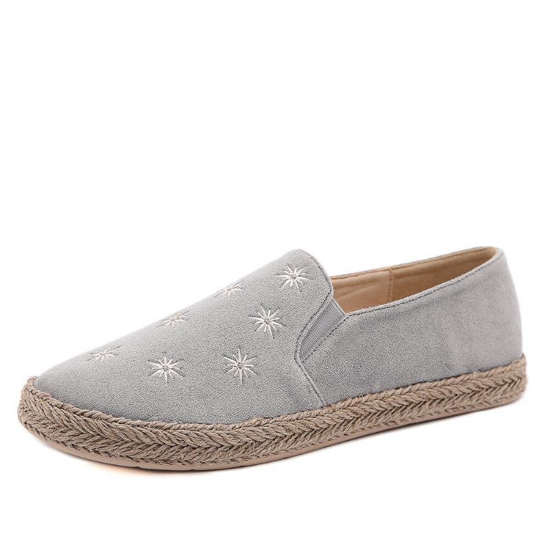 Dame Casual Ruskind Rund Toe Star Broderede Espadrilles Fisherman's Flats Loafers