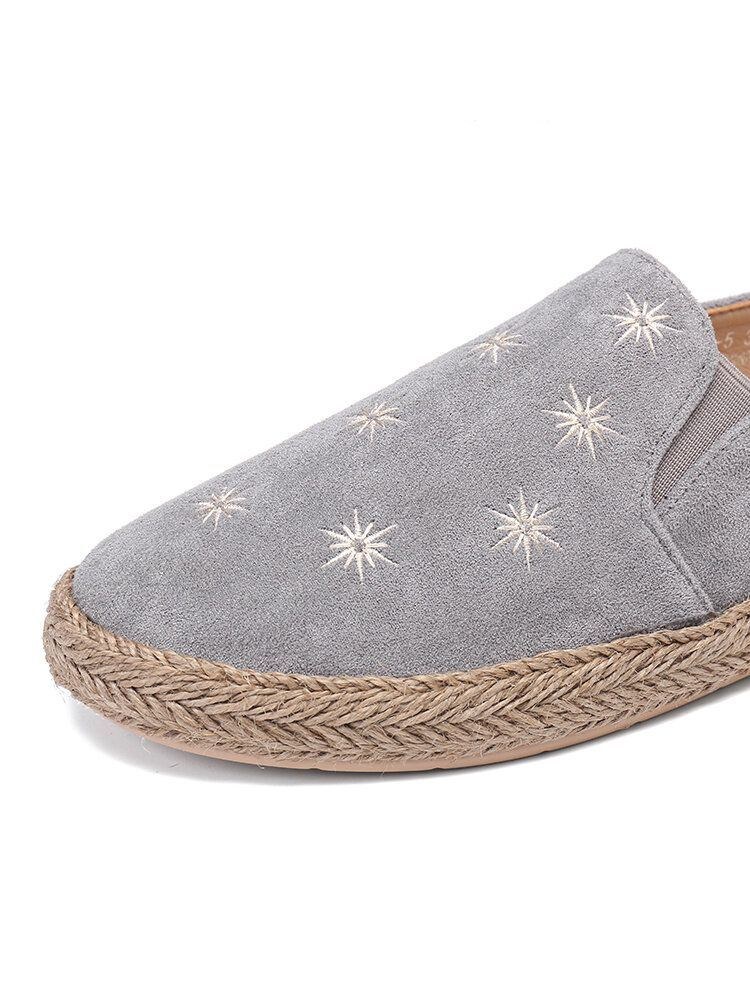 Dame Casual Ruskind Rund Toe Star Broderede Espadrilles Fisherman's Flats Loafers