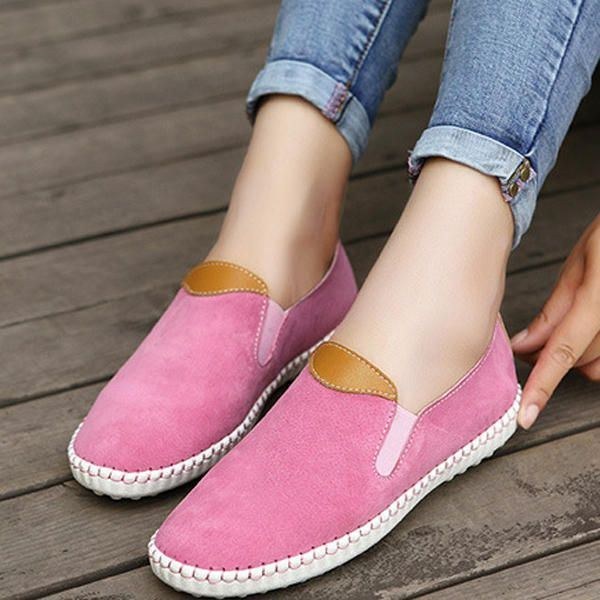 Dame Casual Sko Komfortable Udendørs Læder Slip On Flats Loafers