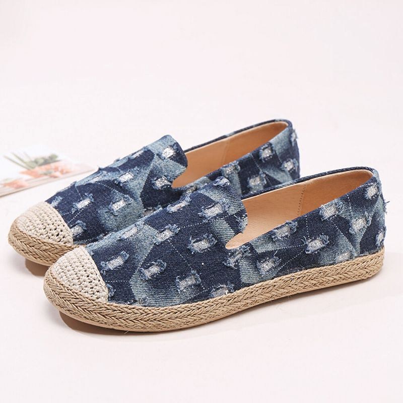 Dame Comfy Denim Ripped Design Espadrilles Flats Loafers