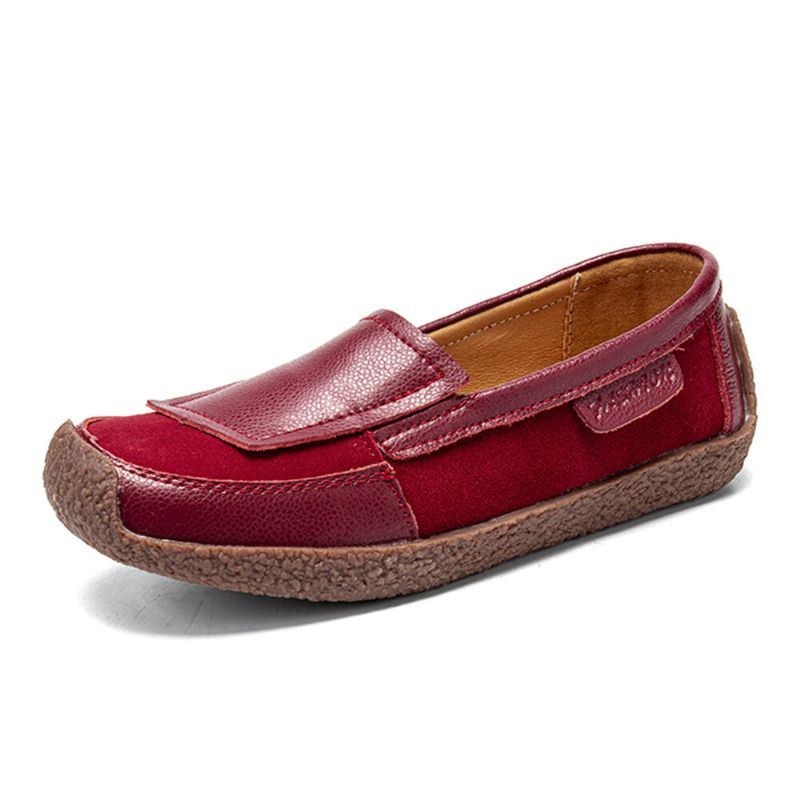 Dame Comfy Lædersplejsning Bløde Slip On Flat Loafers