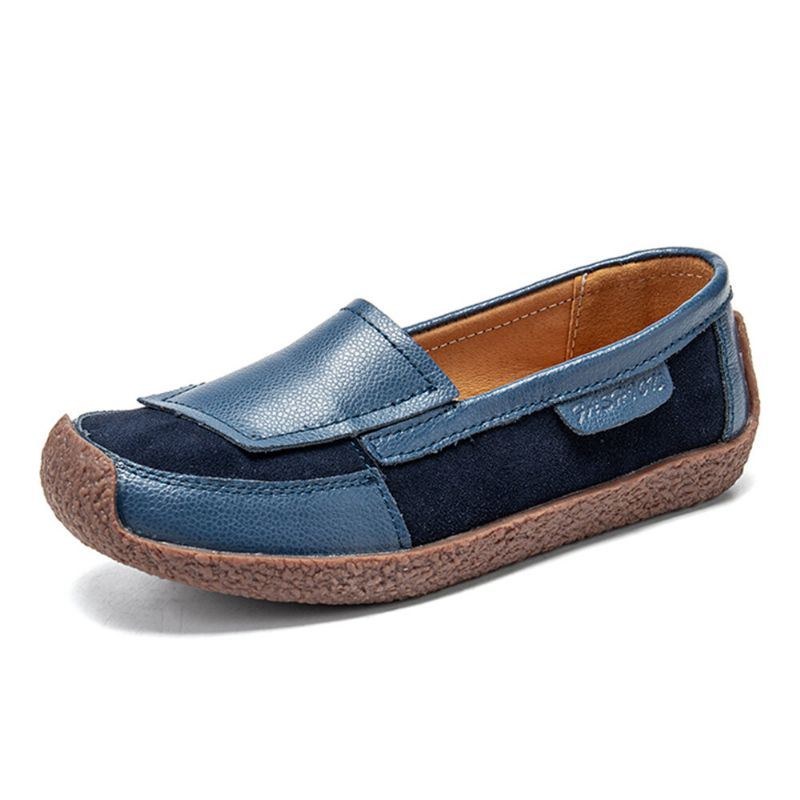 Dame Comfy Lædersplejsning Bløde Slip On Flat Loafers