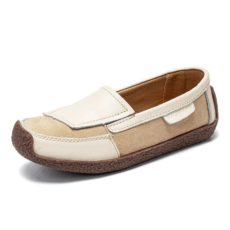 Dame Comfy Lædersplejsning Bløde Slip On Flat Loafers