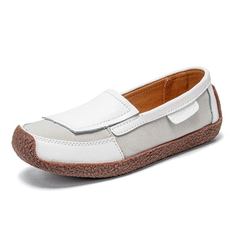 Dame Comfy Lædersplejsning Bløde Slip On Flat Loafers