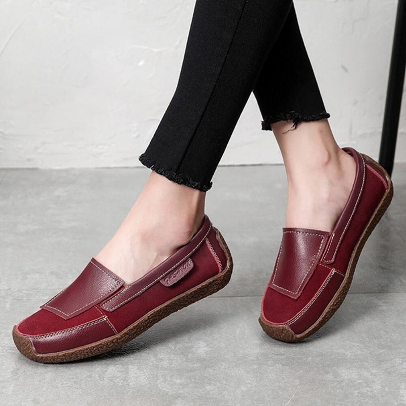 Dame Comfy Lædersplejsning Bløde Slip On Flat Loafers