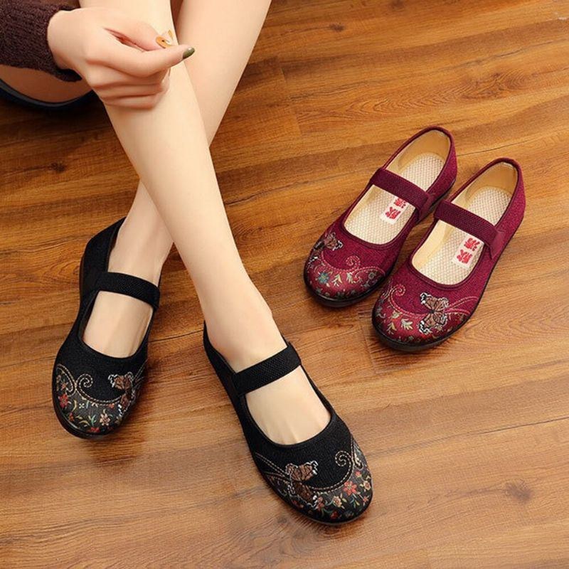 Dame Comfy Non-slip Elastisk Bånd Mary Jane Flat Loafers