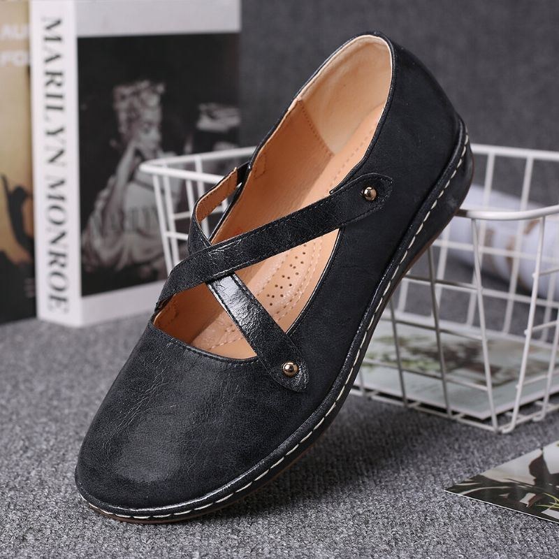 Dame Cross Strap Ensfarvet Casual Comfy Flats