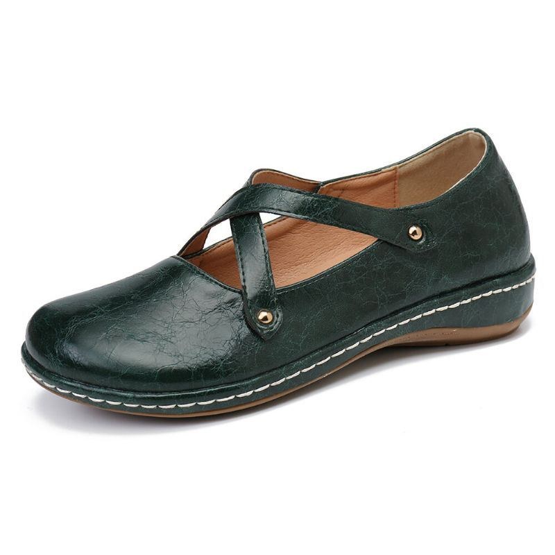 Dame Cross Strap Ensfarvet Casual Comfy Flats