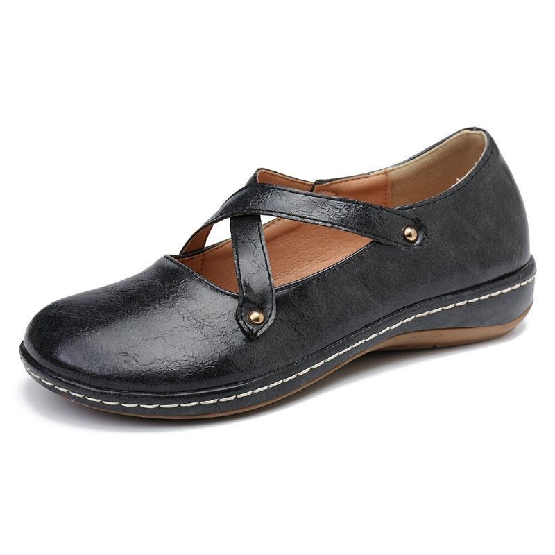 Dame Cross Strap Ensfarvet Casual Comfy Flats