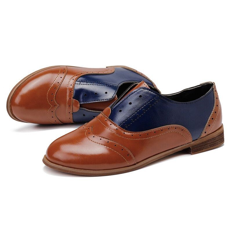 Dame Farve Splejsning Firkantet Hæl Rund Tå Brogue Oxfords Casual Flats Loafers