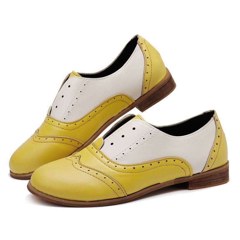 Dame Farve Splejsning Firkantet Hæl Rund Tå Brogue Oxfords Casual Flats Loafers