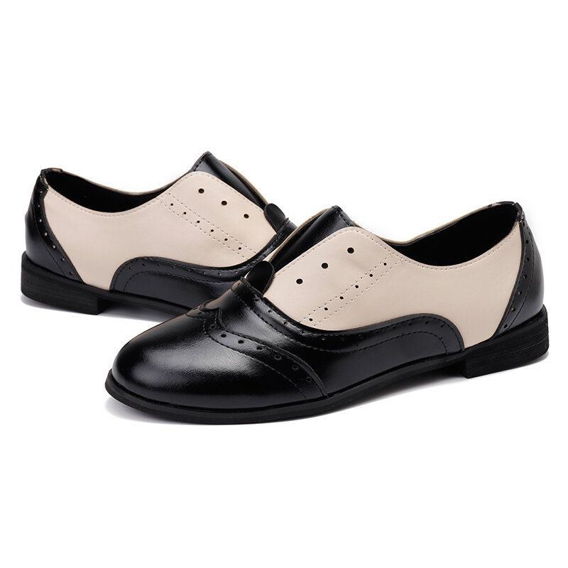 Dame Farve Splejsning Firkantet Hæl Rund Tå Brogue Oxfords Casual Flats Loafers