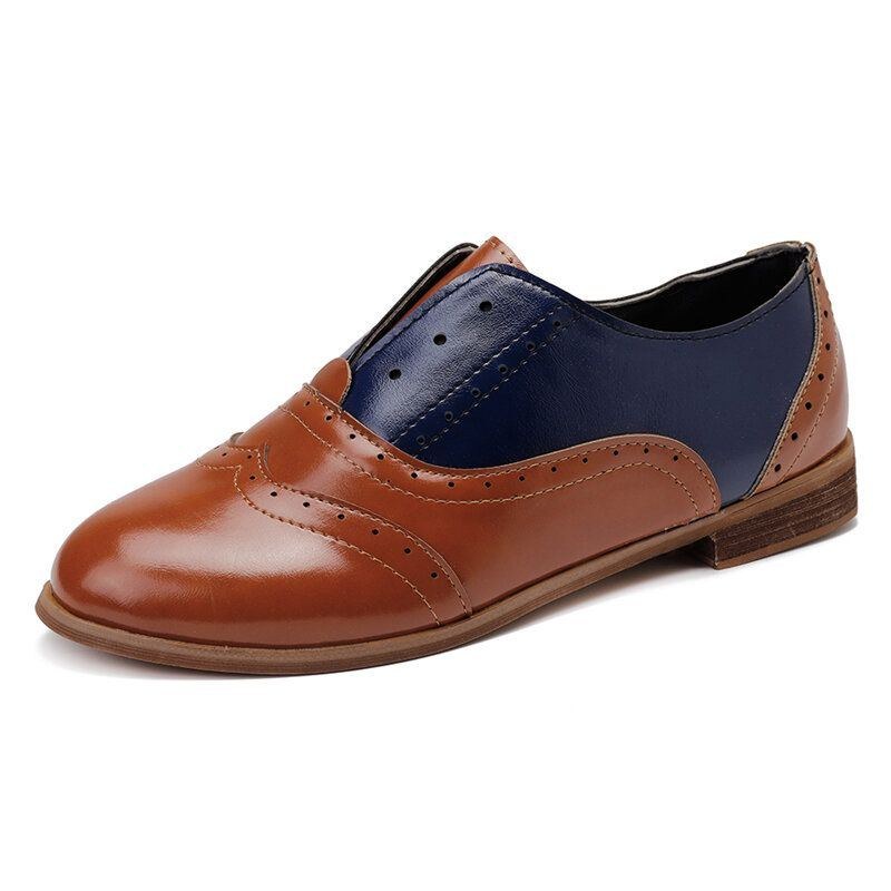 Dame Farve Splejsning Firkantet Hæl Rund Tå Brogue Oxfords Casual Flats Loafers