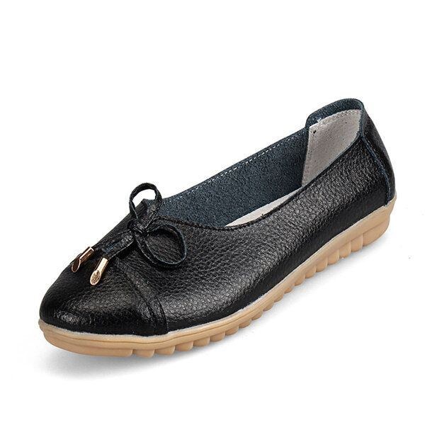 Dame Flad Casual Udendørs Læder Rund Tå Blød Komfortabel Slip On Flats Sko