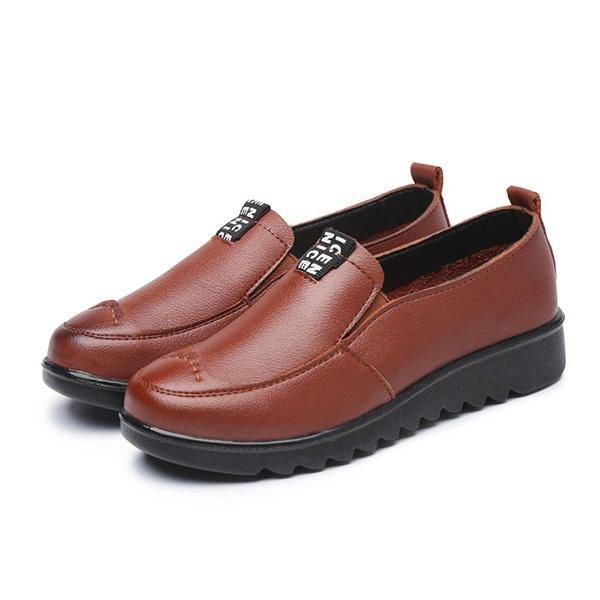 Dame Flade Casual Åndbare Sko Læder Slip On Loafers