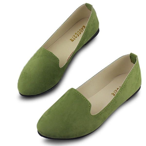 Dame Flats Komfortabel Casual Slip On Spidstå Ruskind Flat Loafers Sko