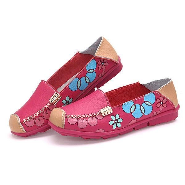 Dame Flats Sko Komfortabel Åndbar Slip On Flower Floral Flat Loafers Sko