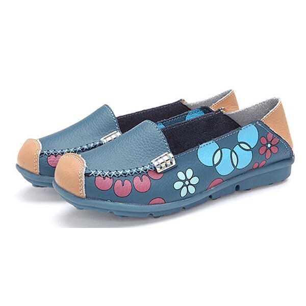 Dame Flats Sko Komfortabel Åndbar Slip On Flower Floral Flat Loafers Sko