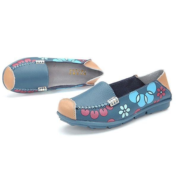 Dame Flats Sko Komfortabel Åndbar Slip On Flower Floral Flat Loafers Sko