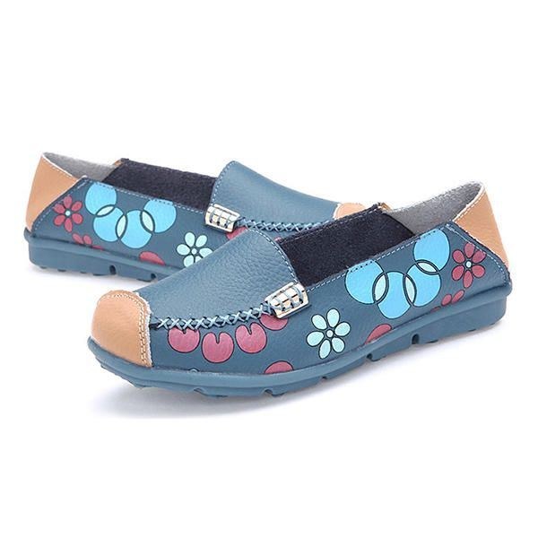 Dame Flats Sko Komfortabel Åndbar Slip On Flower Floral Flat Loafers Sko