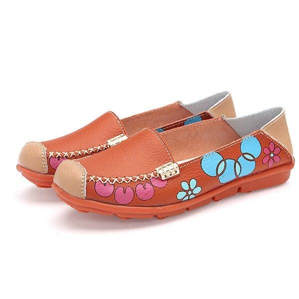 Dame Flats Sko Komfortabel Åndbar Slip On Flower Floral Flat Loafers Sko