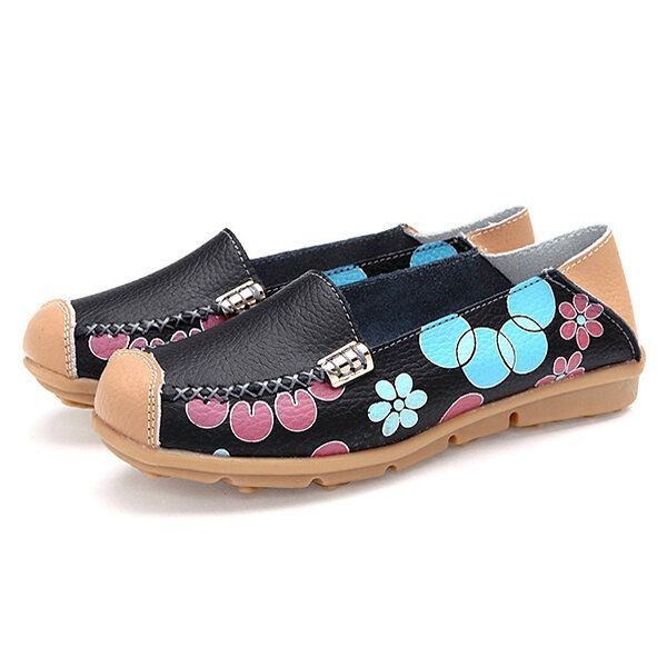 Dame Flats Sko Komfortabel Åndbar Slip On Flower Floral Flat Loafers Sko