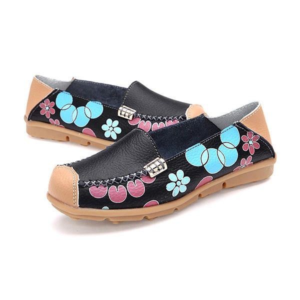 Dame Flats Sko Komfortabel Åndbar Slip On Flower Floral Flat Loafers Sko