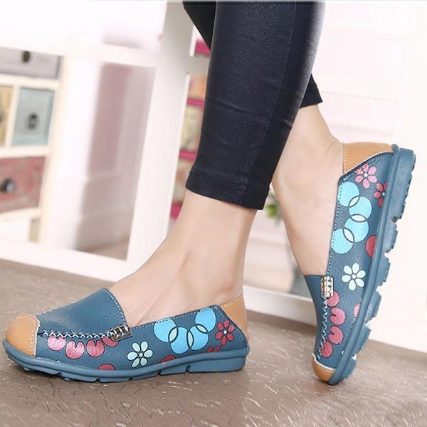 Dame Flats Sko Komfortabel Åndbar Slip On Flower Floral Flat Loafers Sko