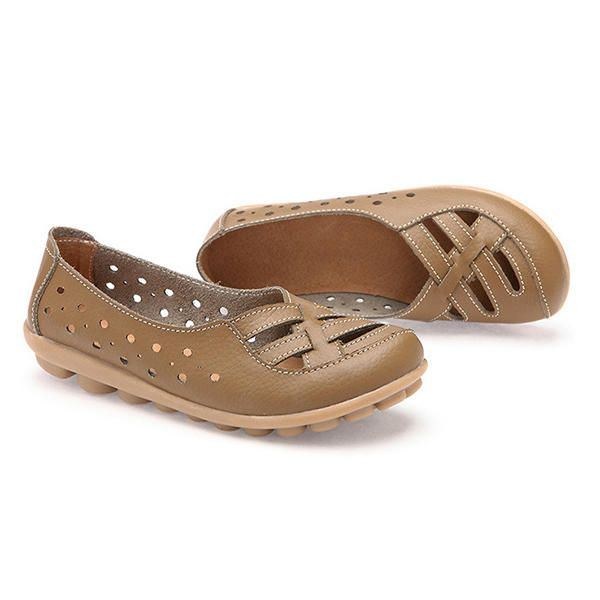 Dame Flats Sko Komfortabel Blød Slip On Hollow Out Læder Casual Flat Loafers Sko