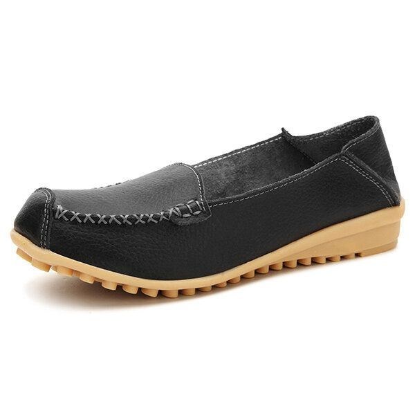 Dame Flats Sko Komfortable Casual Slip On Rund Toe Bløde Flade Loafers Sko