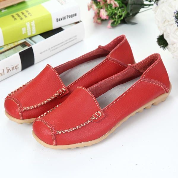 Dame Flats Sko Komfortable Casual Slip On Rund Toe Bløde Flade Loafers Sko