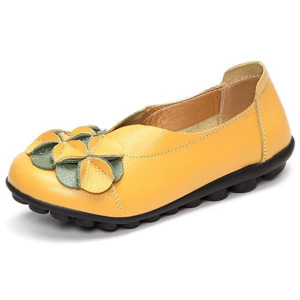 Dame Flower Flade Sko Casual Outdoor Læder Slip On Runde Tå Loafers