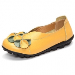 Dame Flower Flade Sko Casual Outdoor Læder Slip On Runde Tå Loafers