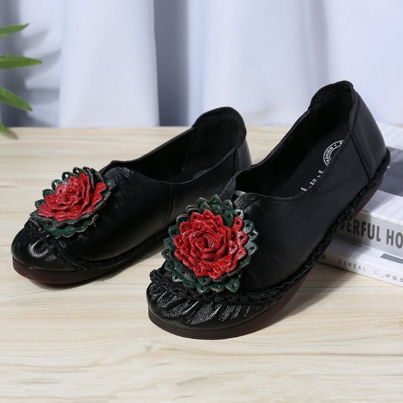 Dame Folkways Stricing Blomster Behagelig Blød Sål Casual Flade Loafers