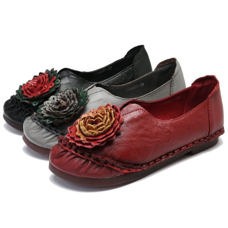 Dame Folkways Stricing Blomster Behagelig Blød Sål Casual Flade Loafers