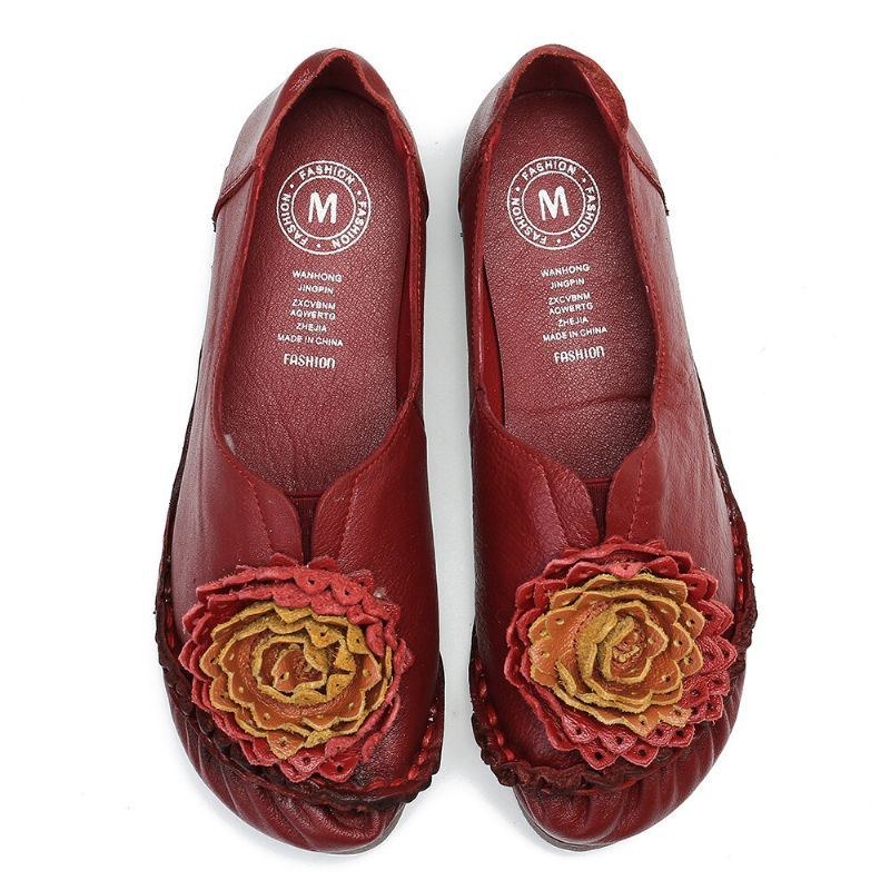 Dame Folkways Stricing Blomster Behagelig Blød Sål Casual Flade Loafers