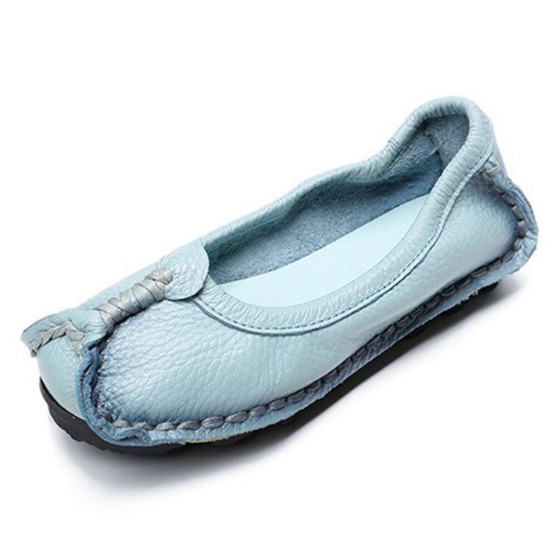 Dame Folkways Stricing Comfy Åndbar Casual Læder Loafers