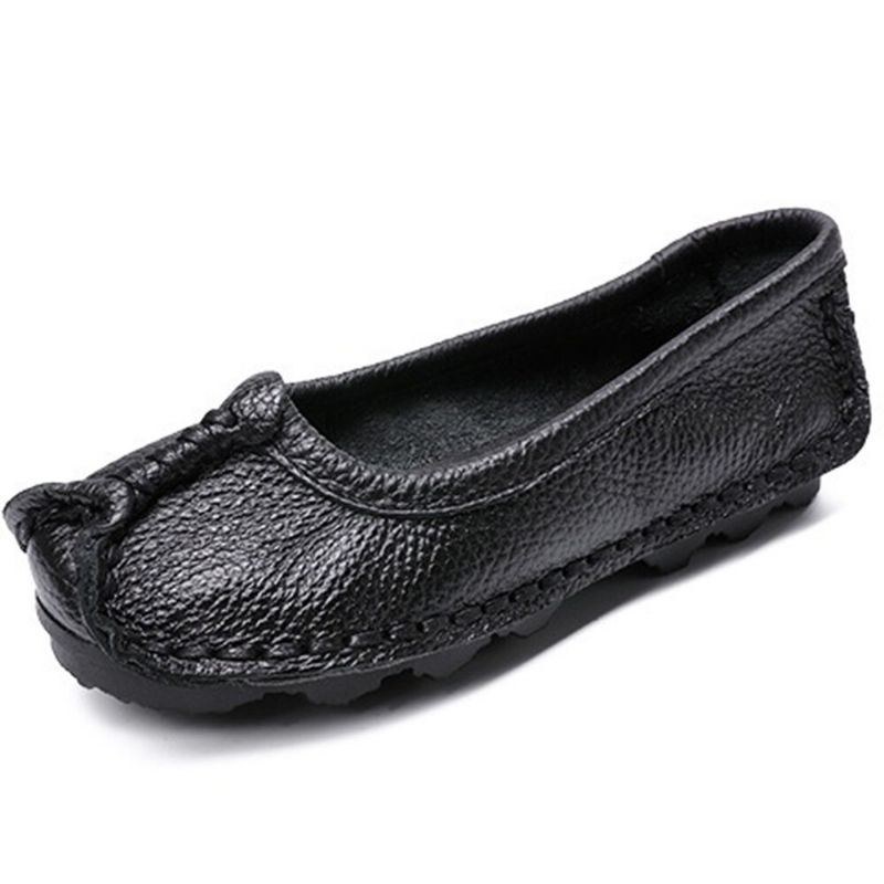 Dame Folkways Stricing Comfy Åndbar Casual Læder Loafers