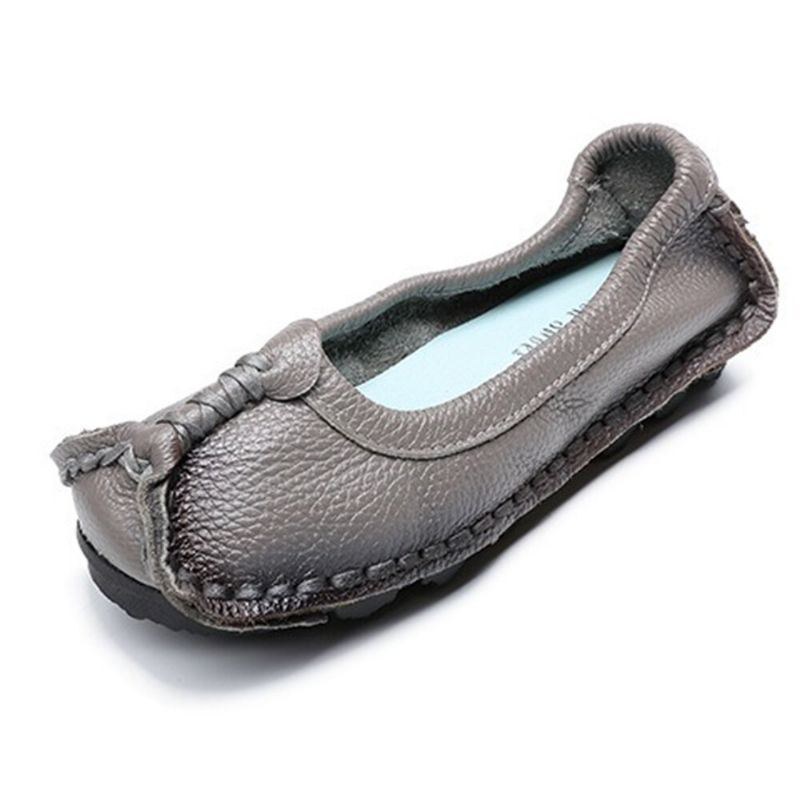 Dame Folkways Stricing Comfy Åndbar Casual Læder Loafers