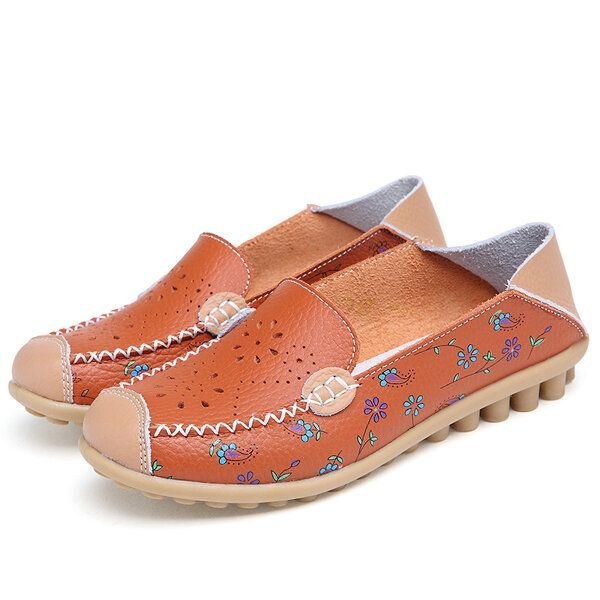 Dame Fritidssko Åndbar Hollow Out Flats Soft Sole Loafers Blomstertryk Loafers