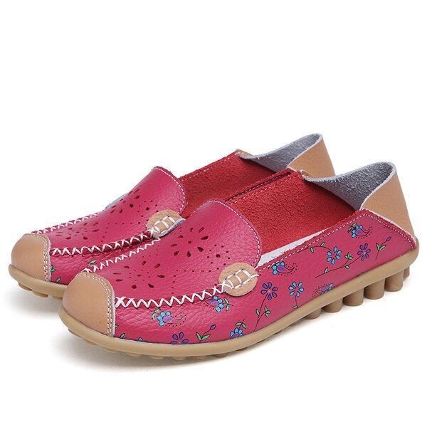 Dame Fritidssko Åndbar Hollow Out Flats Soft Sole Loafers Blomstertryk Loafers