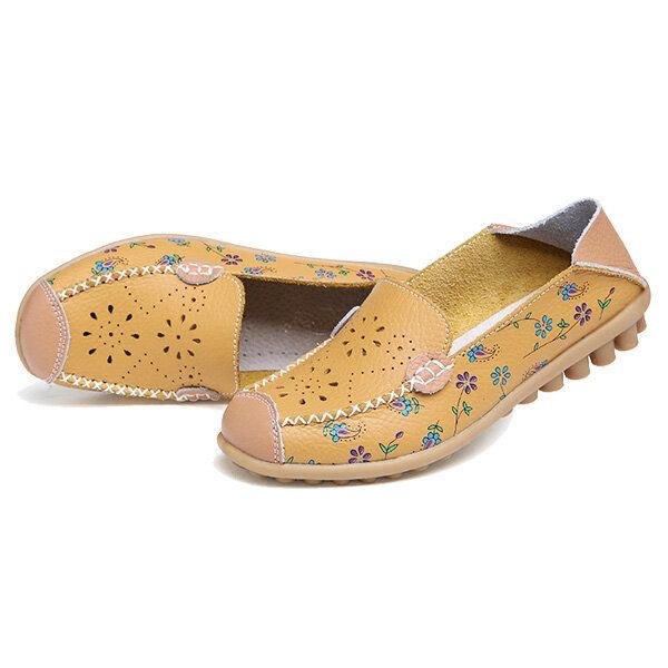 Dame Fritidssko Åndbar Hollow Out Flats Soft Sole Loafers Blomstertryk Loafers